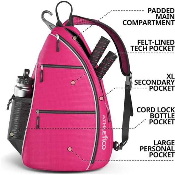 Athletico Sling Bag - Crossbody Backpack for Pickleball, Tennis, Racketball - Picture 2 of 7